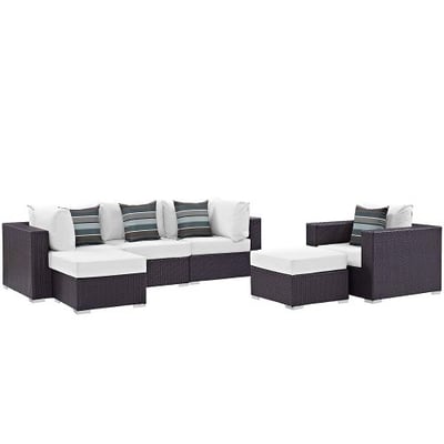 Modway Convene Wicker Rattan 6-Piece Outdoor Patio Sectional Sofa Furniture Set in Espresso White