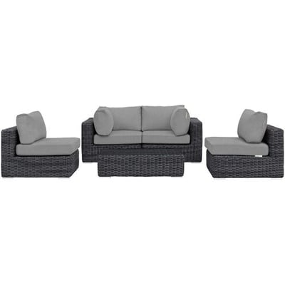 Modway EEI-1896-GRY-GRY-SET Summon 5 Piece Outdoor Patio Sunbrella Sectional Set in Canvas Gray, Sips for Four