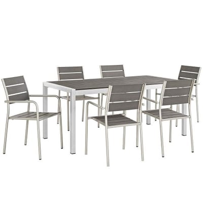 Modway Shore 5-Piece Aluminum Outdoor Patio Dining Table Set in Silver Gray