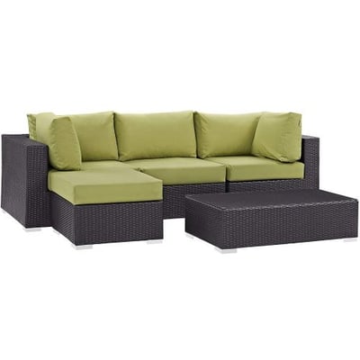 Modway Convene Wicker Rattan 5-Piece Outdoor Patio Sectional Sofa Furniture Set in Espresso Peridot