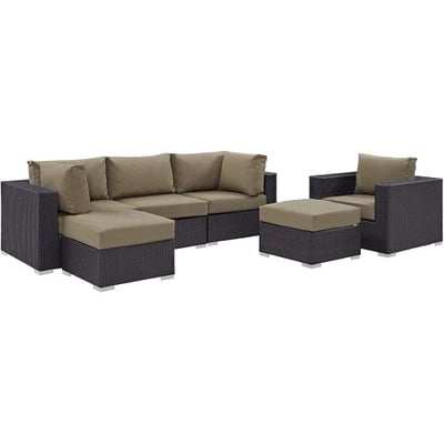 Modway Convene Wicker Rattan 6-Piece Outdoor Patio Sectional Sofa Furniture Set in Espresso Mocha
