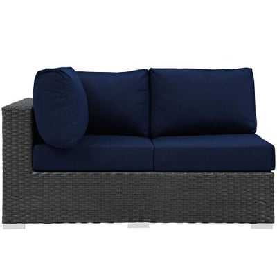 Modway Sojourn Outdoor Patio Rattan Left Arm Loveseat With Sunbrella Brand Navy Canvas Cushions