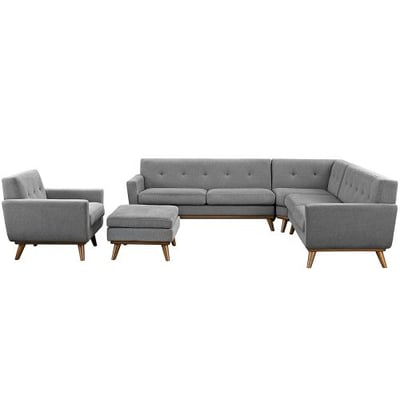 Modway Engage Mid-Century Modern Upholstered Fabric 5-Piece Sectional Sofa In Gray