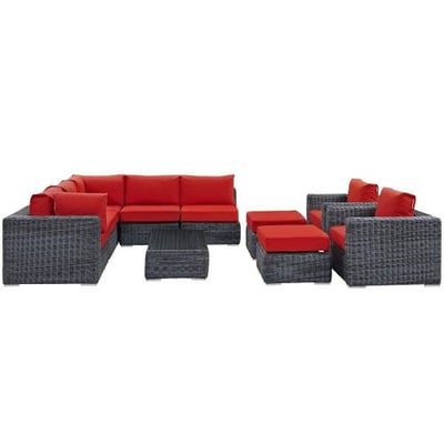 Modway EEI-1902-GRY-RED-SET Summon 10 Piece Outdoor Patio Sunbrella Sectional Set in Canvas Red