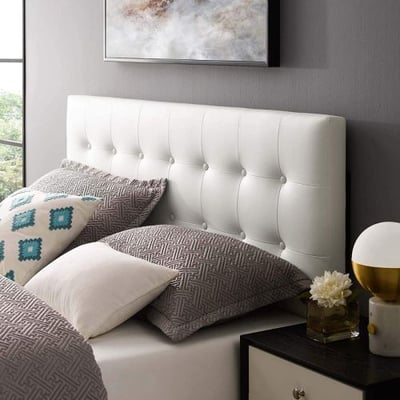 Zozulu Zmily Tufted Button Faux Leather Upholstered King Headboard in White