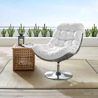Modway Brighton Outdoor Patio Wicker Rattan Swivel Lounge Chair in Light Gray White