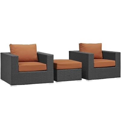 Modway Sojourn 3 Piece Outdoor Patio Sectional Set With Sunbrella Brand Tuscan Orange Canvas Cushions