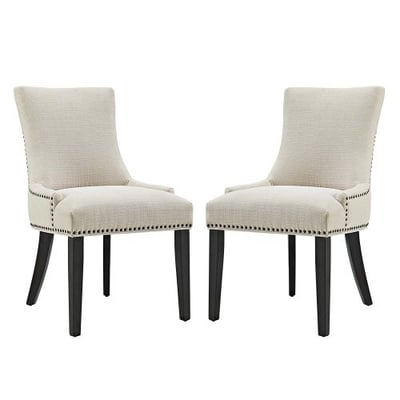 Modway Marquis Modern Elegant Upholstered Fabric Parsons Two Dining Side Chair Set With Nailhead Trim And Wood Legs In Beige