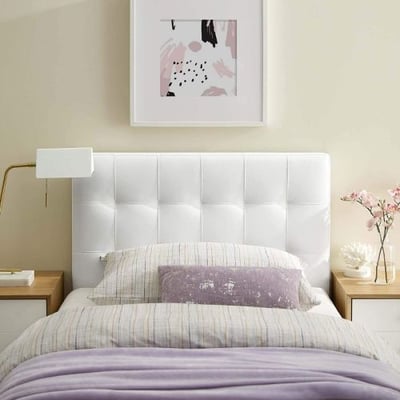 Zozulu Lily Tufted Faux Leather Upholstered Twin Headboard in White