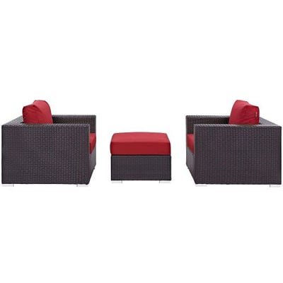 Modway Convene Wicker Rattan 3-Piece Outdoor Patio Furniture Set in Espresso Red