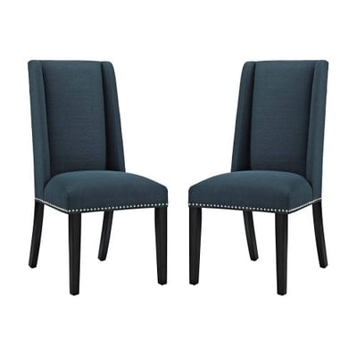Modway Baron Upholstered Fabric Modern Tall Back Parsons Dining Chair With Nailhead Trim And Wood Legs In Azure - Set Of Two
