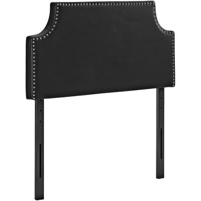Modway MOD-5389-BLK Laura Upholstered Faux Leather Twin Headboard Size with Cut-Out Edges and Nailhead Trim in Black