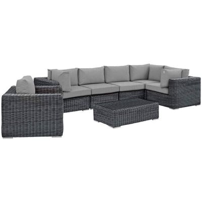 Modway EEI-1892-GRY-GRY-SET Summon 7 Piece Outdoor Patio Sunbrella Sectional Set in Canvas Gray, Seating for Five
