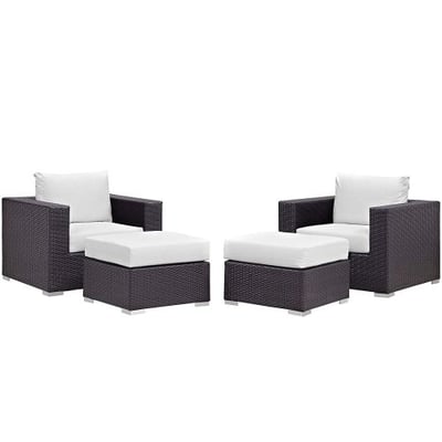 Modway Convene Wicker Rattan 4-Piece Outdoor Patio Furniture Set in Espresso White