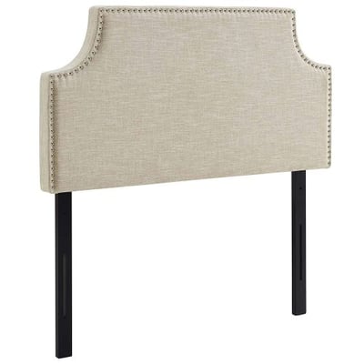 Modway MOD-5390-BEI Laura Upholstered Fabric Twin Headboard Size with Cut-Out Edges and Nailhead Trim in Beige