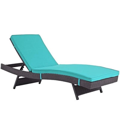 Modway Convene Wicker Rattan Outdoor Patio Chaise Lounge Chair in Espresso Turquoise