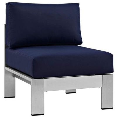 Modway Shore Aluminum Outdoor Patio Armless Chair in Silver Navy