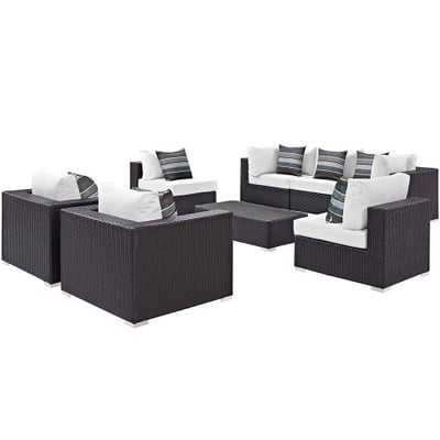 Modway Convene Wicker Rattan 8-Piece Outdoor Patio Sectional Sofa Furniture Set in Espresso White