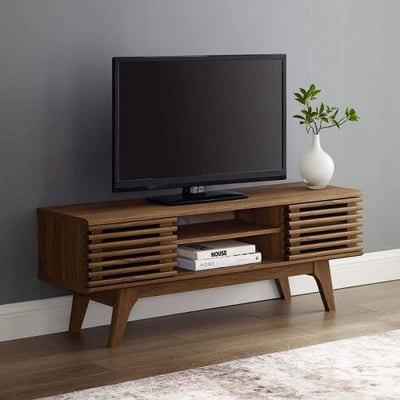 Modway Render Mid-Century Modern Low Profile 46 Inch Media Console TV Stand in Walnut