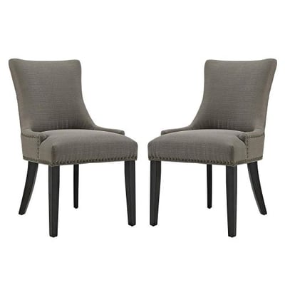 Modway Marquis Modern Elegant Upholstered Fabric Parsons Two Dining Side Chair Set With Nailhead Trim And Wood Legs In Granite