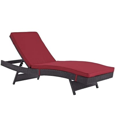 Modway Convene Wicker Rattan Outdoor Patio Chaise Lounge Chair in Espresso Red