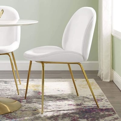 Modway Scoop Performance Velvet Dining Side Chair with Gold Stainless Steel Metal Base in White
