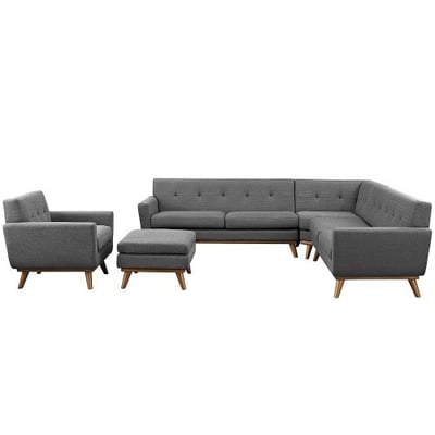 Modway Engage Mid-Century Modern Upholstered Fabric 5-Piece Sectional Sofa In Expectation Gray
