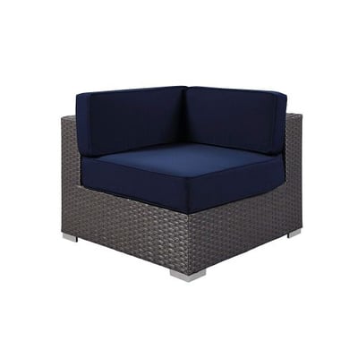 Modway Sojourn Outdoor Patio Rattan Sofa Sectional Corner With Sunbrella Brand Navy Canvas Cushions