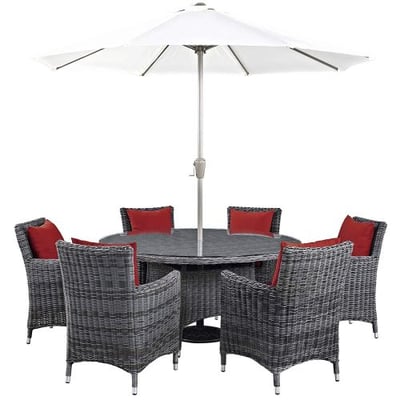 Modway EEI-2329-GRY-RED-SET Summon 8 Piece Outdoor Patio Sunbrella Dining Set, Canvas Red