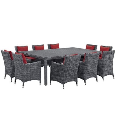 Modway EEI-2333-GRY-RED-SET Summon 11 Piece Outdoor Patio Sunbrella Dining Set in Canvas Red