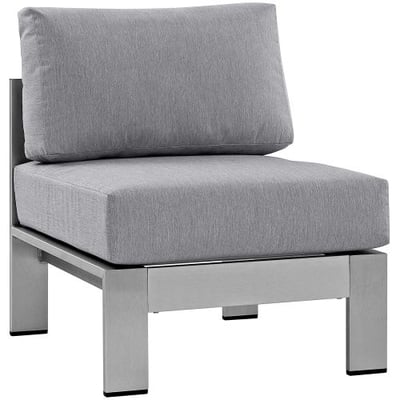 Modway Shore Aluminum Outdoor Patio Armless Chair in Silver Gray