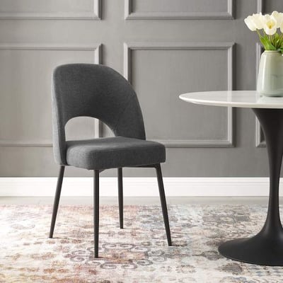 Modway Rouse Upholstered Fabric Dining Side Chair, Black Charcoal