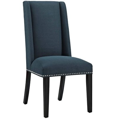 Modway Baron Upholstered Fabric Modern Tall Back Dining Parsons Chair With Nailhead Trim And Wood Legs In Azure