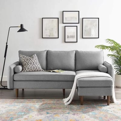 Modway Revive Modern Upholstered Fabric Right or Left Sectional Sofa Couch, Light Gray
