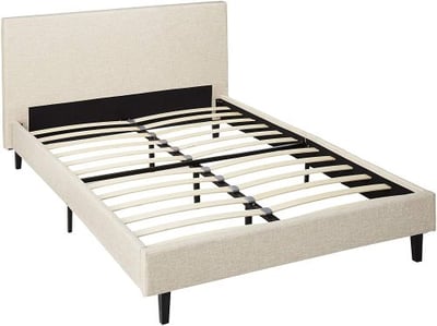 Modway MOD-5418-BEI Anya Upholstered Platform Bed with Wood Slat Support in Full, Beige