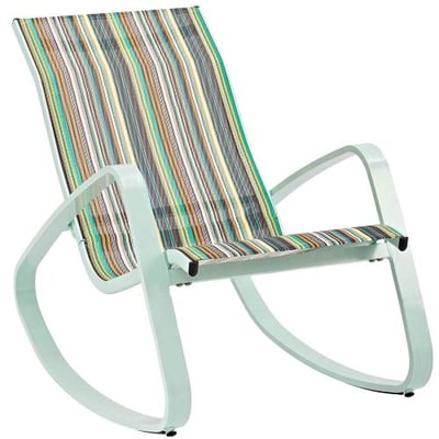 Modway Traveler Rocking Outdoor Patio Mesh Sling Lounge Chair in Green Stripe, 37.5