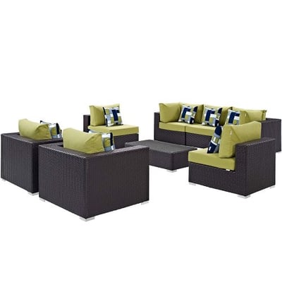 Modway Convene Wicker Rattan 8-Piece Outdoor Patio Sectional Sofa Furniture Set in Espresso