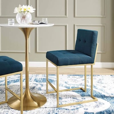 Modway Privy Stainless Steel Upholstered Fabric Counter Stool, Gold Azure