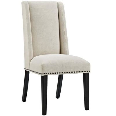 Modway Baron Upholstered Fabric Modern Tall Back Dining Parsons Chair With Nailhead Trim And Wood Legs In Beige