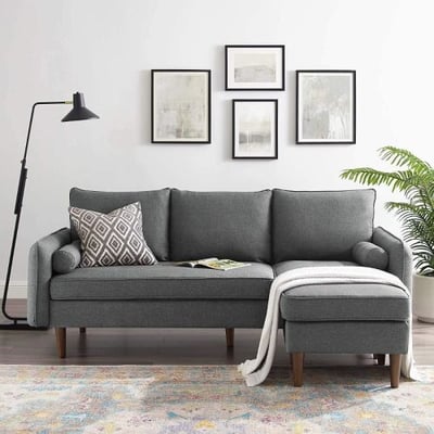 Modway Revive Modern Upholstered Fabric Right or Left Sectional Sofa Couch, Gray