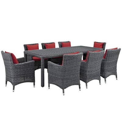 Modway EEI-2331-GRY-RED-SET Summon 9 Piece Outdoor Patio Sunbrella Dining Set, Canvas Red