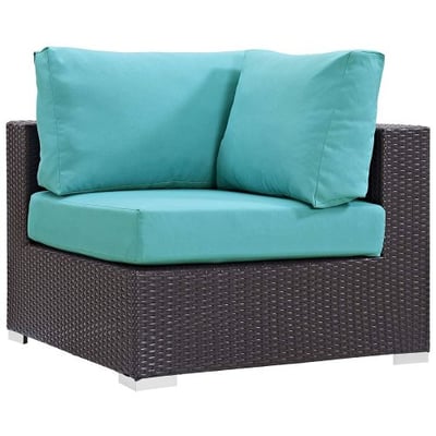 Modway Convene Wicker Rattan Outdoor Patio Sectional Sofa Corner Seat in Espresso Turquoise