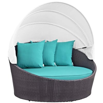 Modway Convene Wicker Rattan Outdoor Patio Canopy Daybed in Espresso Turquoise