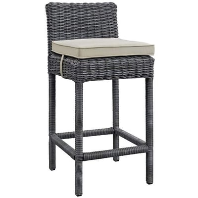 Modway Summon Outdoor Patio Bar Stool With Sunbrella Brand Antique Beige Canvas Cushions