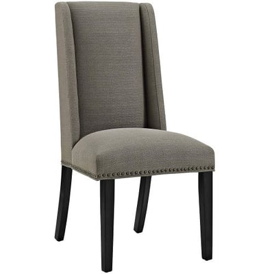 Modway Baron Upholstered Fabric Modern Tall Back Dining Parsons Chair With Nailhead Trim And Wood Legs In Granite
