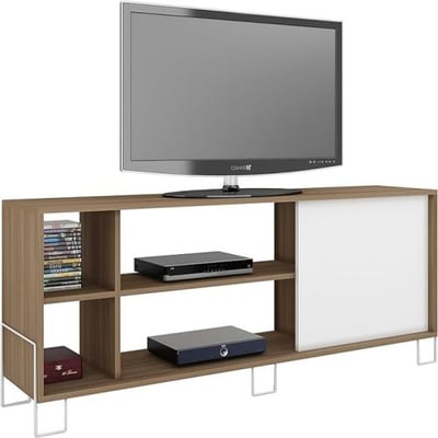 Accentuations by Manhattan Comfort Eye-catching Nacka TV Stand 2.0 with 4 Shelves and 1 Sliding Door in an Oak Frame with a White Door and Feet 