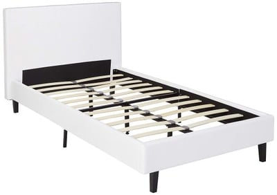 Modway MOD-5416-WHI Anya Upholstered Platform Bed with Wood Slat Support in Twin, White