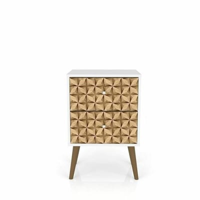 Manhattan Comfort Liberty Mid Century - Modern Nightstand 2.0 with 2 Full Extension Drawers in White & 3D Brown Prints