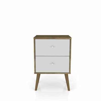 Manhattan Comfort Liberty Mid Century - Modern Nightstand 2.0 with 2 Full Extension Drawers in Rustic Brown & White