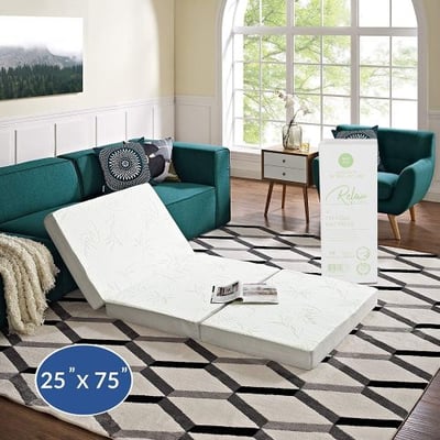 Modway 4” Relax Tri-Fold Mattress CertiPUR-US Certified with Soft Removable Cover and Non-Slip Bottom (25